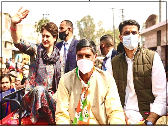 Priyanka Gandhi and Sachin Pilot During Election Campaign