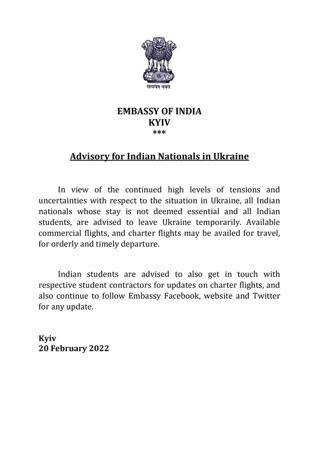 Advisory for Indian Nationals in Ukraine