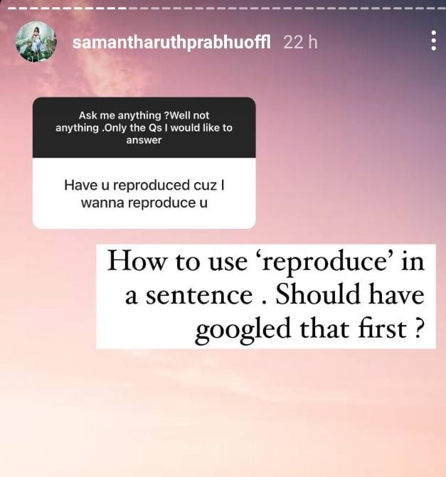 Samantha's question hour in Instagram