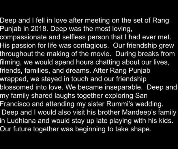 Deep Sidhu Girlfriend Reena Rai Post on Instagram