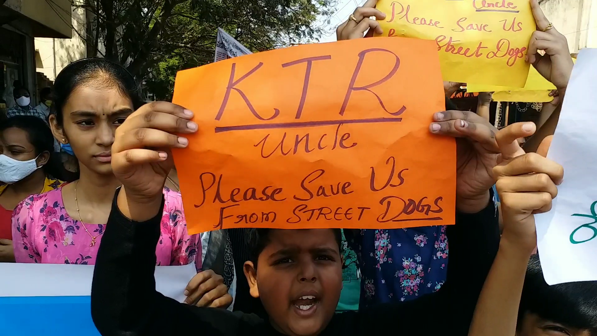 children protest for save from street dogs , kids strike