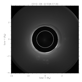 આકૃતિ 1: 1 ઓગસ્ટ, 2010 ના રોજ અવકાશ-આધારિત કોરોનોગ્રાફ STEREO/COR-1A દ્વારા લેવામાં આવેલી તસવીર
