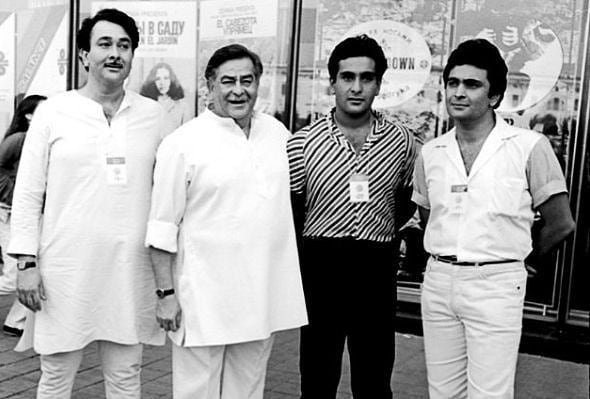 Raj Kapoor with his sons -- Randhir, Rajiv and Rishi