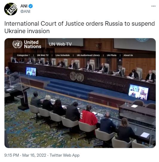 International Court of Justice orders Russia to suspend Ukraine invasion