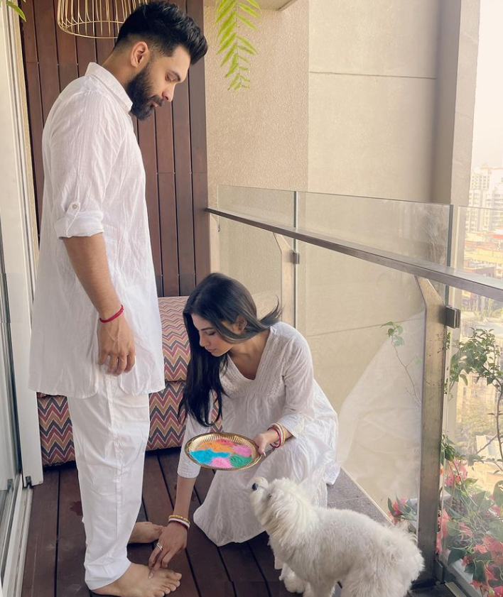 Mouni Roy and Suraj Nambiar celebrating first holi after marriage