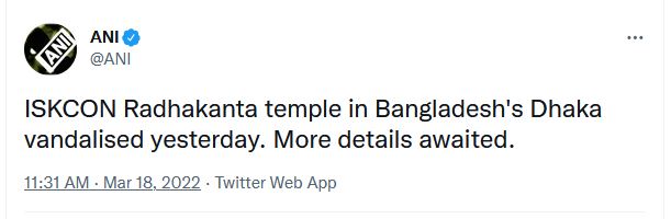 ISKCON Radhakanta temple in Bangladesh's Dhaka vandalised yesterday