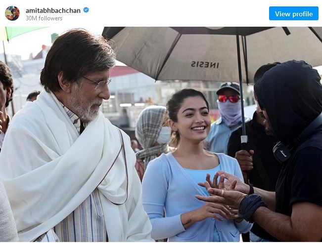 amitabh bachchan shares a pic with rashmika mandanna from goodbye set