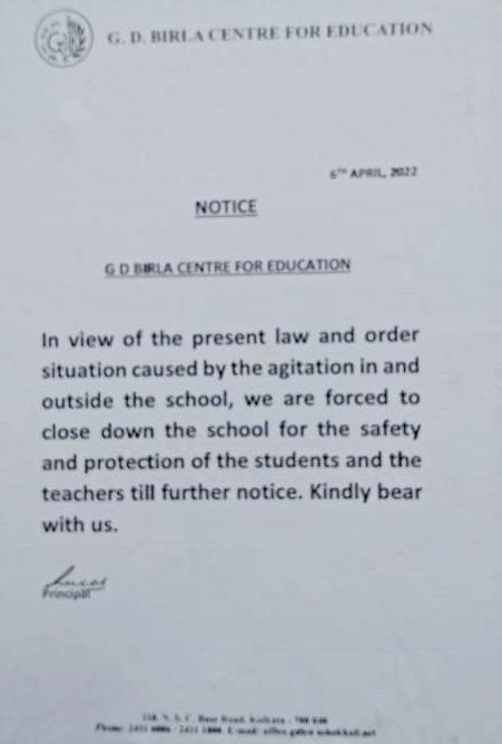 GD Birla School Notice