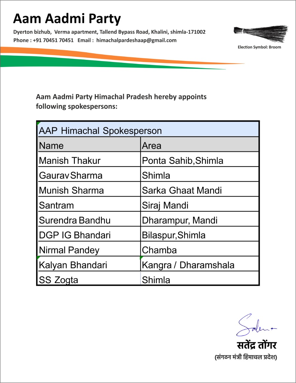 List of Spokespersons of Aam Aadmi Party.