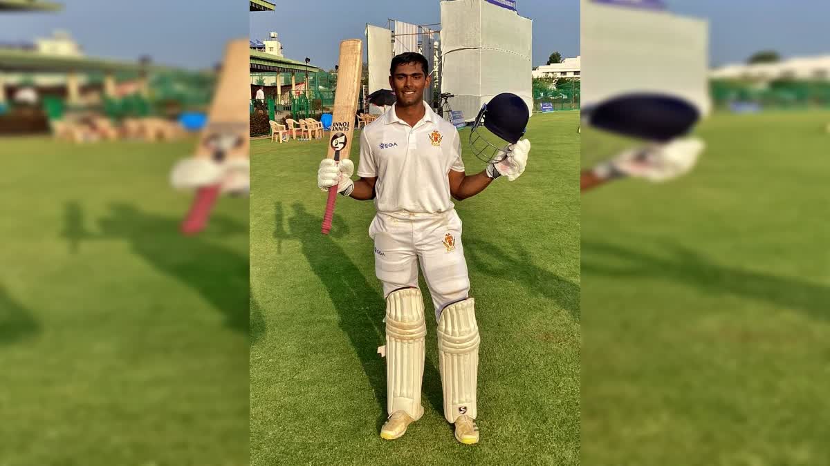 Prakar double hundred  Karnataka vs Mumbai  Cooch Behar Trophy final  ಪ್ರಕಾರ್ ಚರ್ತುವೇದಿ ದ್ವಿ ಶತಕ  ಕರ್ನಾಟಕ 246 ರನ್​ಗಳ ಮುನ್ನಡೆ