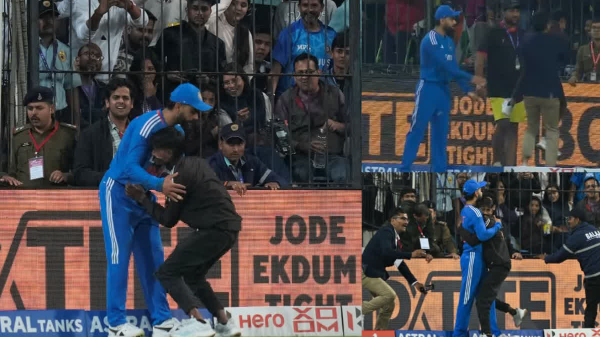 A man jumped over the railing to meet Virat Kohli in Indore, touched his feet and hugged him