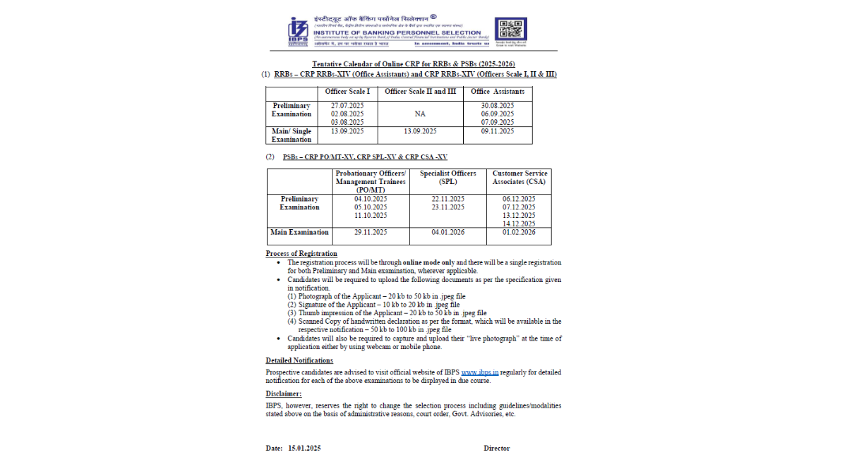 IBPS exam calendar 2025