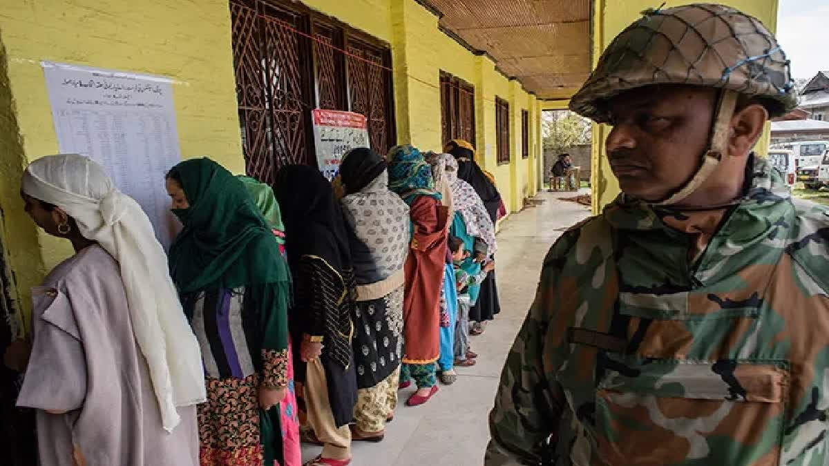 A paramilitary CRPF personnel on duty during election in Kashmir