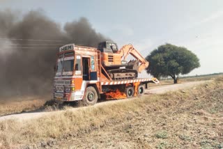 The lorry caught fire after hitting an electric wire