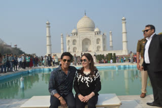 Veteran Indian batter Sachin Tendulkar with his wife Anjali visited the iconic Taj Mahal here in Uttar Pradesh on Thursday, a day after Valentine's Day.