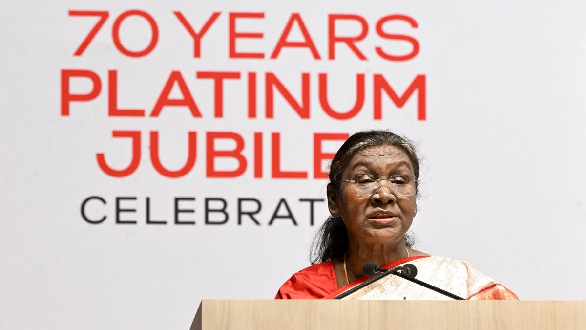 In this image by RASHTRAPATI BHAVAN on Saturday, Feb. 15, 2025, President Droupadi Murmu addresses a gathering during the Platinum Jubilee Celebrations of BIT Mesra, in Ranchi, Jharkhand.