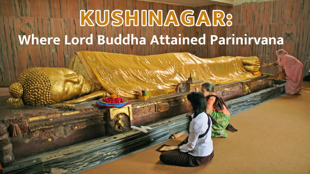 A statue of Lord Buddha reclining on his final day on earth in Kushinagar