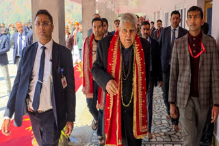 Reasi: Vice President Jagdeep Dhankhar during a visit at Mata Vaishno Devi shrine at Katra, in Reasi district of J&K, Saturday, Feb. 15, 2025.