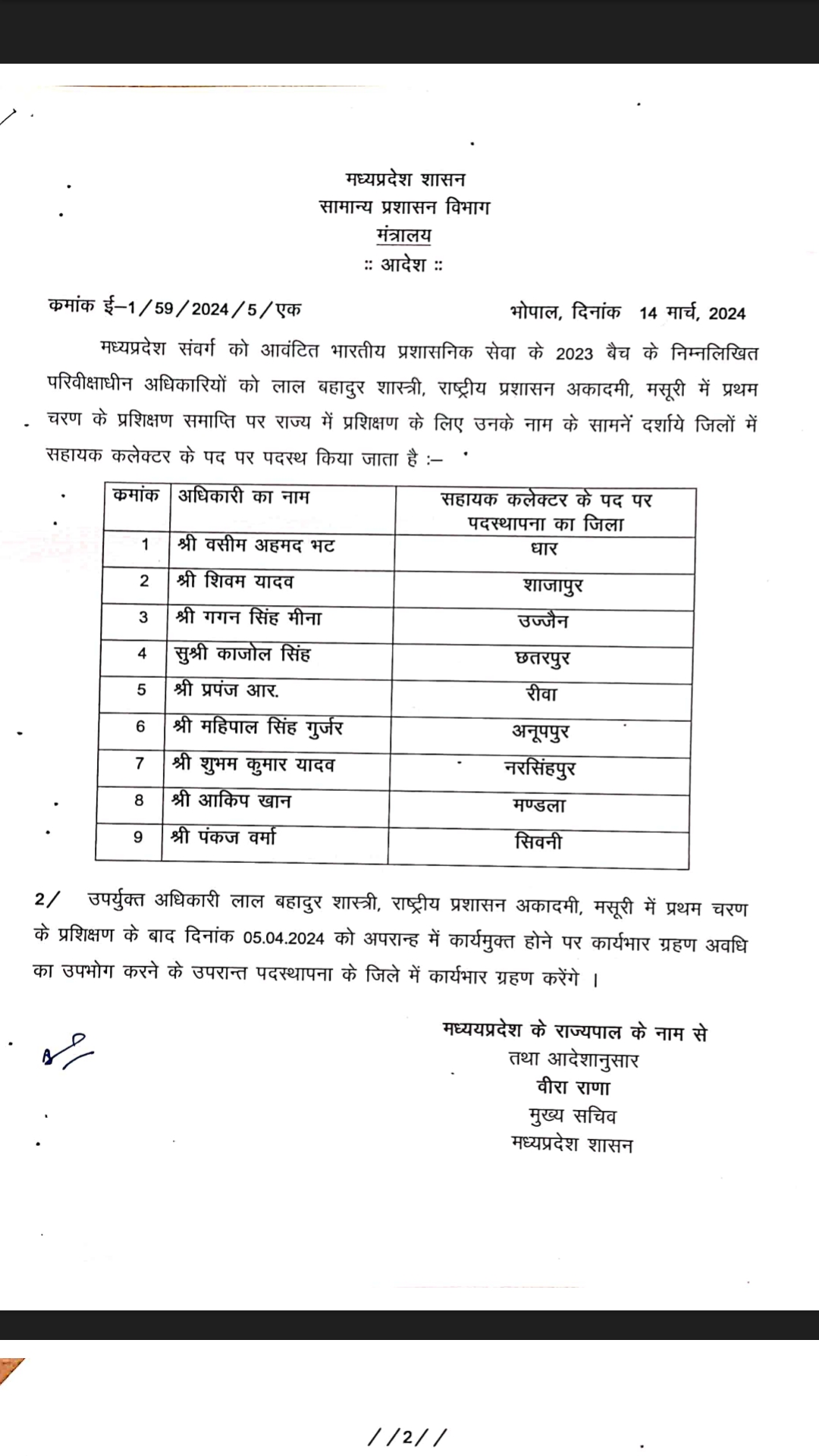MP 37 IAS officers Transfer
