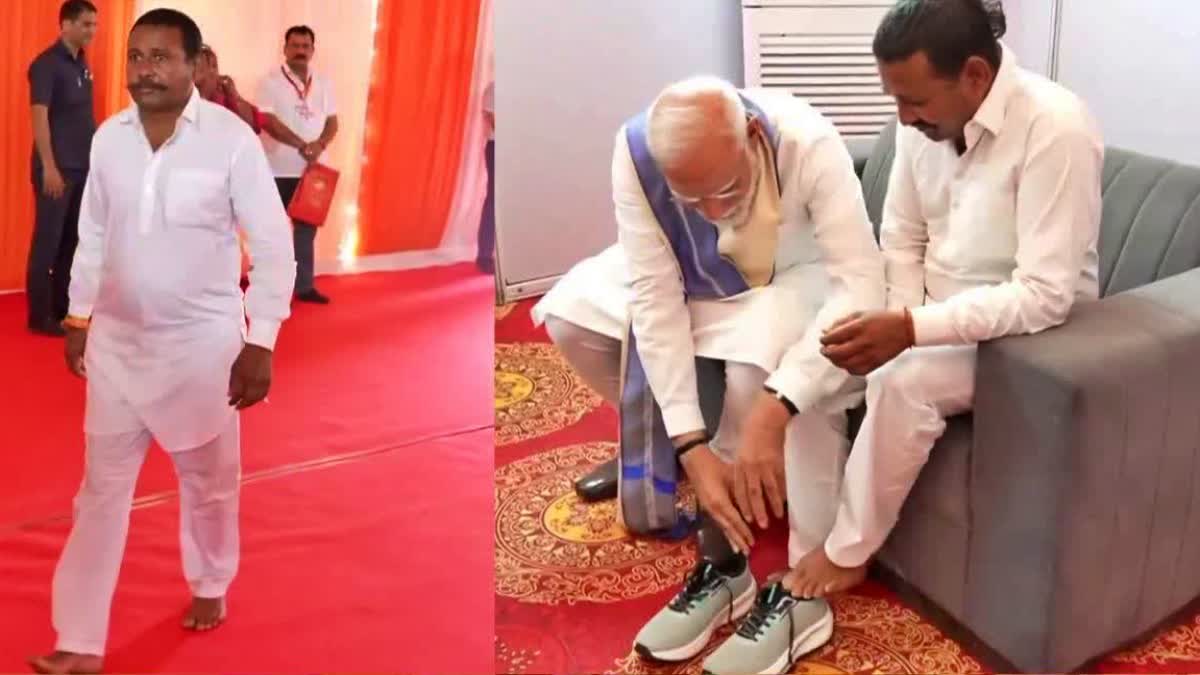 கைதல் மாவட்டத்தைச் சேர்ந்த ராம்பால் காஷ்யப்,பிரதமர் மோடி தனிப்பட்ட முறையில் ராம்பாலுக்கு புதிய காலணிகளை அணிய உதவினார்