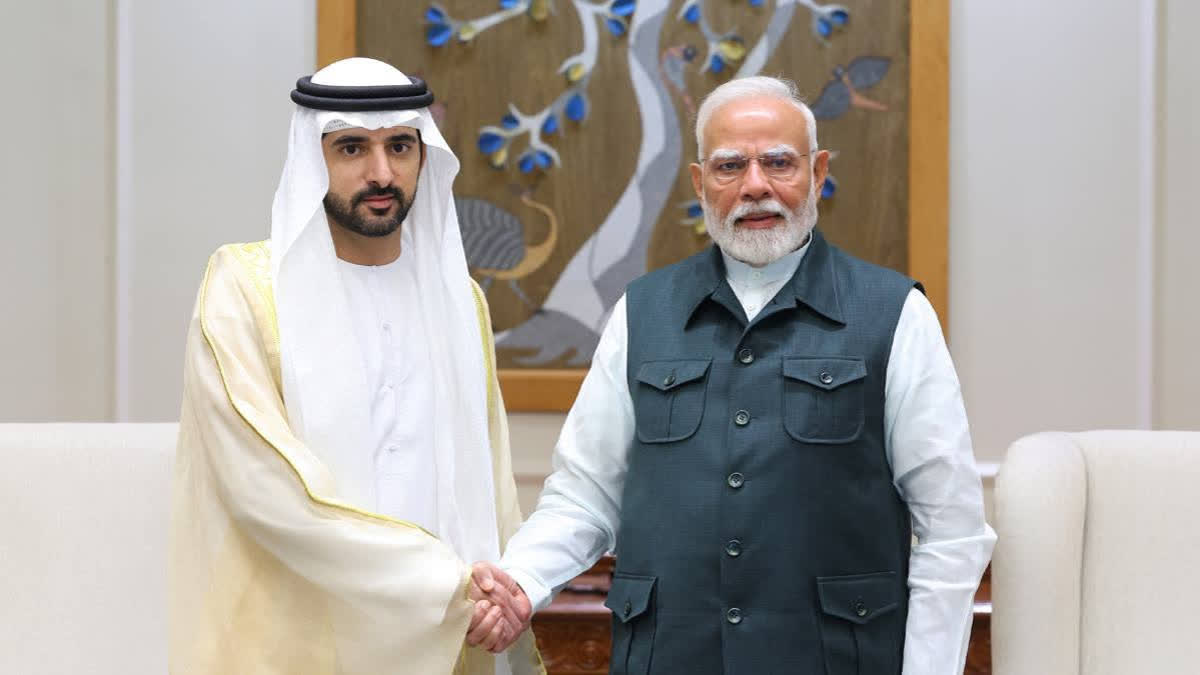 दुबईचे युवराज शेख हमदान बिन मोहम्मद अल-मकतूम आणि नरेंद्र मोदी यांची दिल्लीत भेट