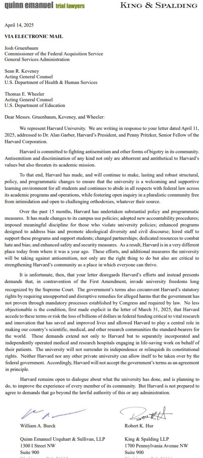 Harvard University Letter