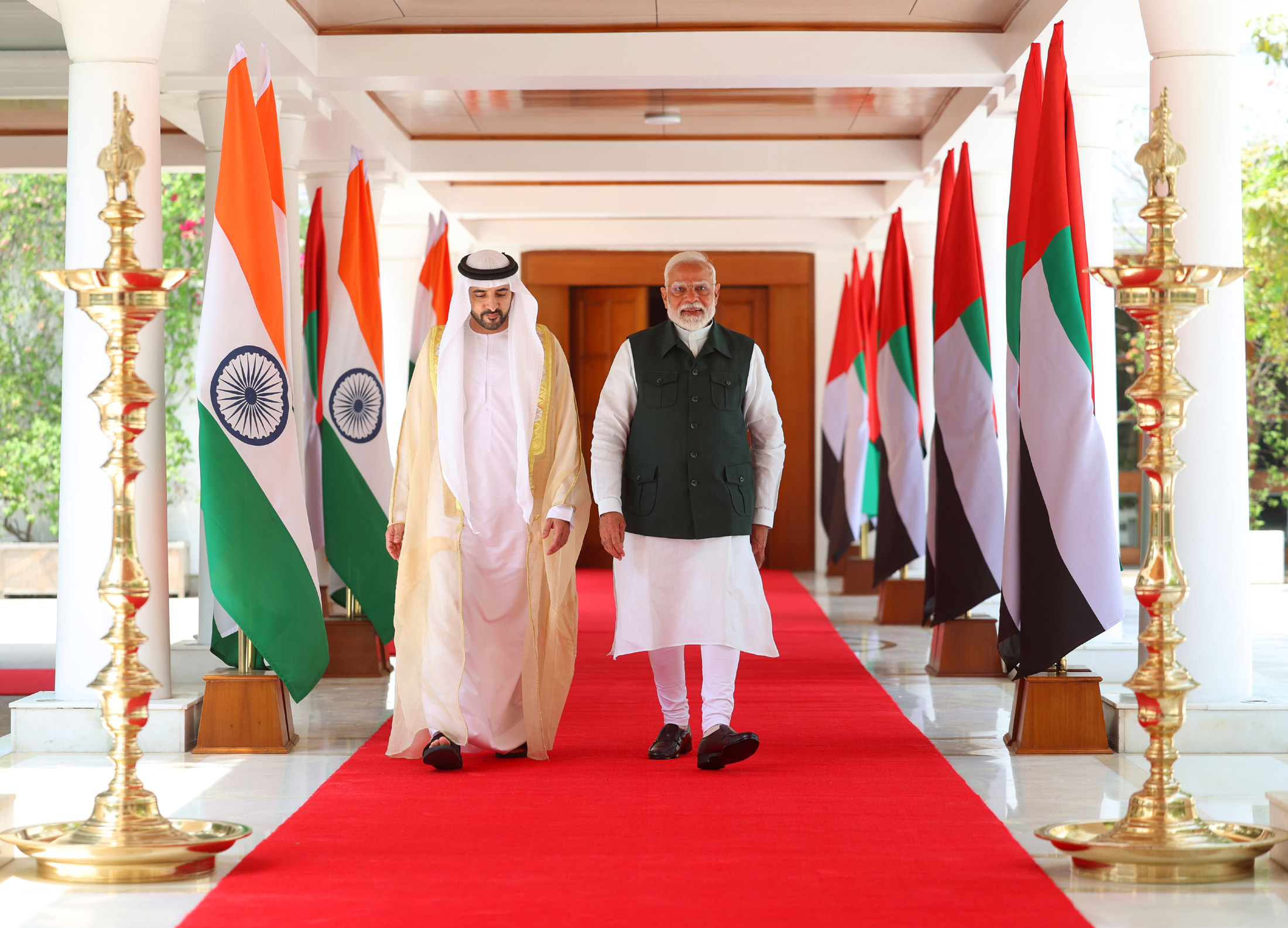 Prime Minister Narendra Modi meets Crown Prince of Dubai, Sheikh Hamdan bin Mohammed bin Rashid Al Maktoum, in New Delhi