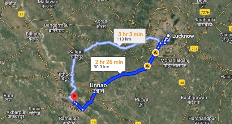 लखनऊ-कानपुर एक्सप्रेस-वे का रूट मैप.