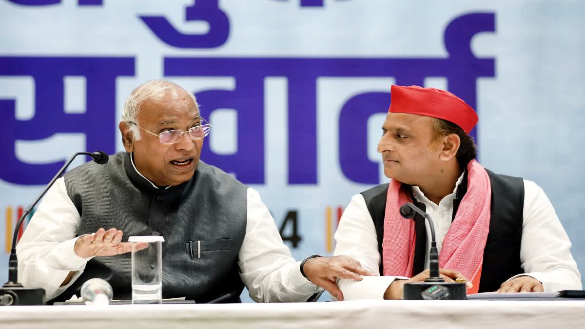 Mallikarjun Kharge and Akhilesh Yadav address joint press conference in Lucknow