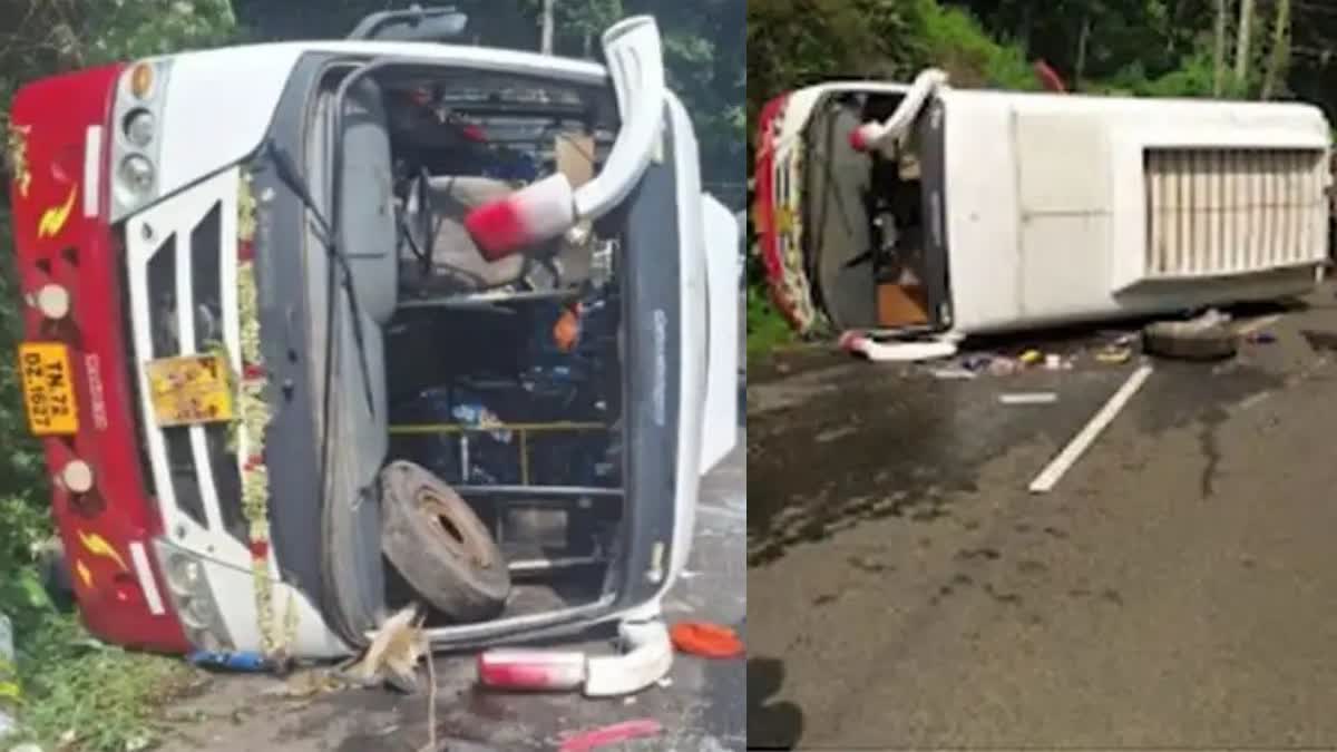 PILGRIMS FROM TAMIL NADU  VEHICLE OVERTURNED  ACCIDENT AT PATHANAMTHITTA  ശബരിമല തീർത്ഥാടകരുടെ വാഹനം മറിഞ്ഞു