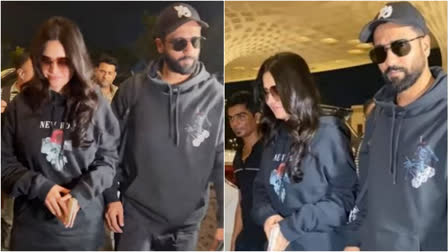 Vicky Kaushal  Katrina Kaif  Vicky Kaushal and Katrina Kaif  Vicky Kaushal and Katrina Kaif airport look  Vicky Kaushal airport look  Katrina Kaif airport look  vicky and katrina twinning in black  vicky and katrina twinning  ಜರಾ ಹಟ್ಕೆ ಜರಾ ಬಜ್ಕೆ ಯಶಸ್ಸು  ಪತ್ನಿ ಕತ್ರಿನಾ ಜೊತೆ ವಿಹಾರಕ್ಕೆ ತೆರಳಿದ ವಿಕ್ಕಿ  ನಟ ವಿಕ್ಕಿ ಪತ್ನಿ ಕತ್ರಿನಾ ಜೊತೆ ವಿಹಾರ  ವಿಡಿಯೋವೊಂದು ಸಾಮಾಜಿಕ ಜಾಲತಾಣದಲ್ಲಿ ವೈರಲ್​ Instagram ನಲ್ಲಿ ಫೋಟೋಗ್ರಾಫರ್​ ಕತ್ರಿನಾ ಮತ್ತು ವಿಕ್ಕಿ ತಮ್ಮ ಪ್ರಯಾಣ