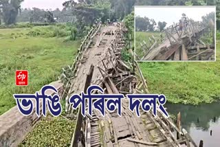 wooden bridge collapsed in Dhemaji