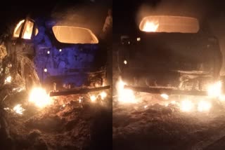 CAR CATCHES FIRE IN CHAPRA  COUPLE RETURNING FROM AYODHYA  CAR CATCHES FIRE  കാറിന് തീപിടിച്ച്‌ യുവതി മരിച്ചു