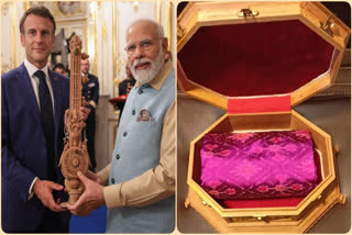 PM Narendra Modi gifts Sadalwood Sitar to French Prez; 'Pochampally Ikat Saree' to his spouse