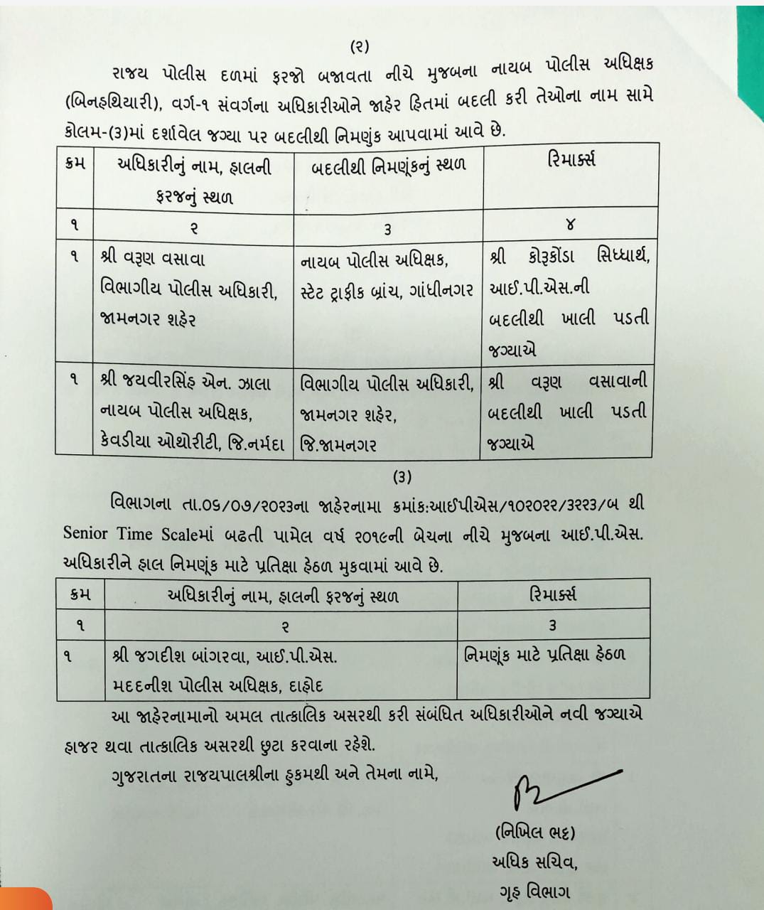 Asp કક્ષાના અધિકારીઓની બદલી, હવે રેન્જ આઈજી અને સિનિયર IPS ની થશે બદલી