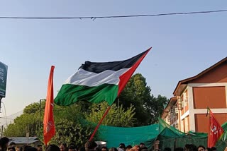 MUHARRAM PROCESSION IN J AND K  MOURNERS WAVE PALESTINIAN FLAGS  കശ്‌മീരില്‍ മുഹറം ഘോഷയാത്ര  മുഹറം ഘോഷയാത്ര പാലസ്‌തീന്‍ പതാക