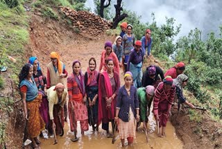 Women volunteers dig pits to conserve rainwater in Rudraprayag, Uttarakhand