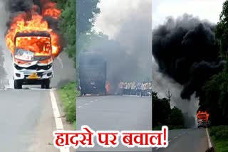 Angry villagers set bus on fire after one died in road accident in Palamu