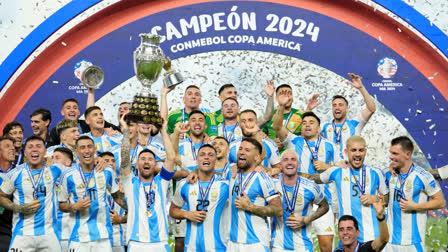 Lautaro Martinez's 112th-minute goal in extra time helped Lionel Messi's Argentina to lift their record 16th Copa America trophy after the regulation time resulted in a draw on Monday. The Messi-led side now has won three international titles in a row including Copa America 2024 & 2021, and FIFA World Cup 2022.