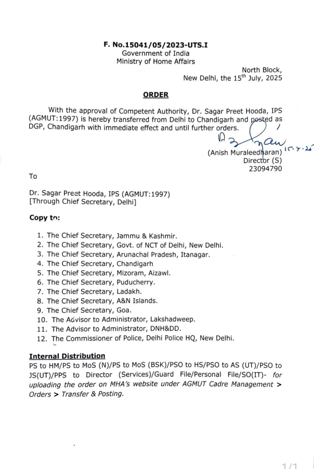 Sagar Preet Hooda Appointed Haryana New DGP