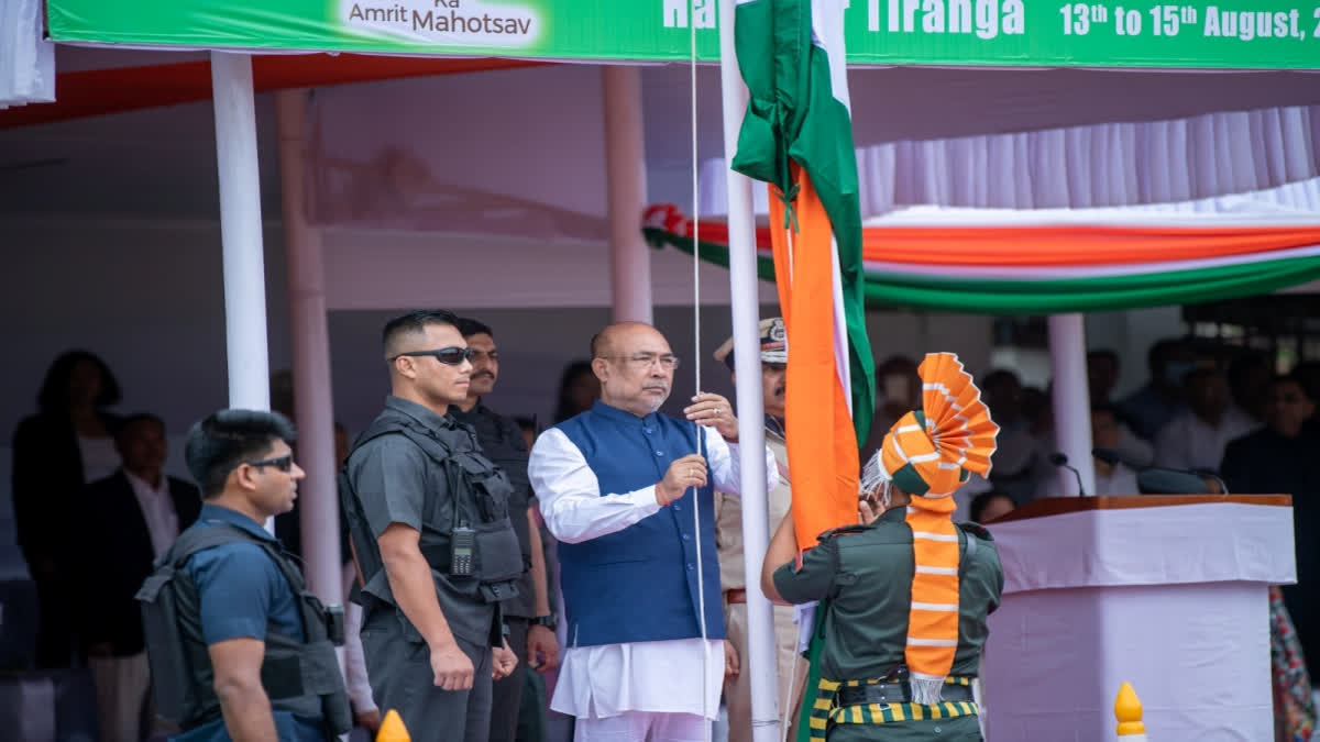 "The government is working consistently to bring back normalcy and the affected people will be resettled soon", said CM Biren Singh on I-Day.