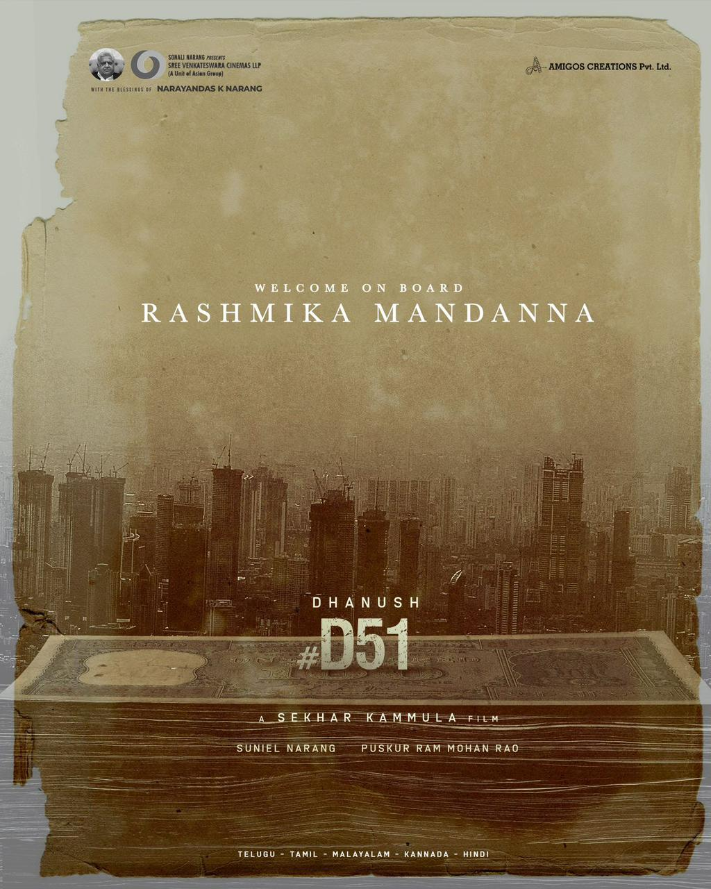 Rashmika Mandanna in Sekhar Kammula dhanush movie  Rashmika Mandanna  Rashmika Mandanna in D51  D51  Rashmika Mandanna with dhanush  dhanush movie D51  Sekhar Kammula dhanush movie D51  Sekhar Kammula  Sekhar Kammula movie D51  ധനുഷ് ശേഖർ കമ്മൂല ചിത്രം  ധനുഷ് ശേഖർ കമ്മൂല ചിത്രം D51  ഡി51  ശേഖർ കമ്മൂലയുമായി കൈകോർത്ത് ധനുഷ്  നായികയായി രശ്‌മിക മന്ദാന  രശ്‌മിക മന്ദാന  ധനുഷിന് നായികയായി രശ്‌മിക മന്ദാന  ധനുഷിനൊപ്പം രശ്‌മിക മന്ദാന