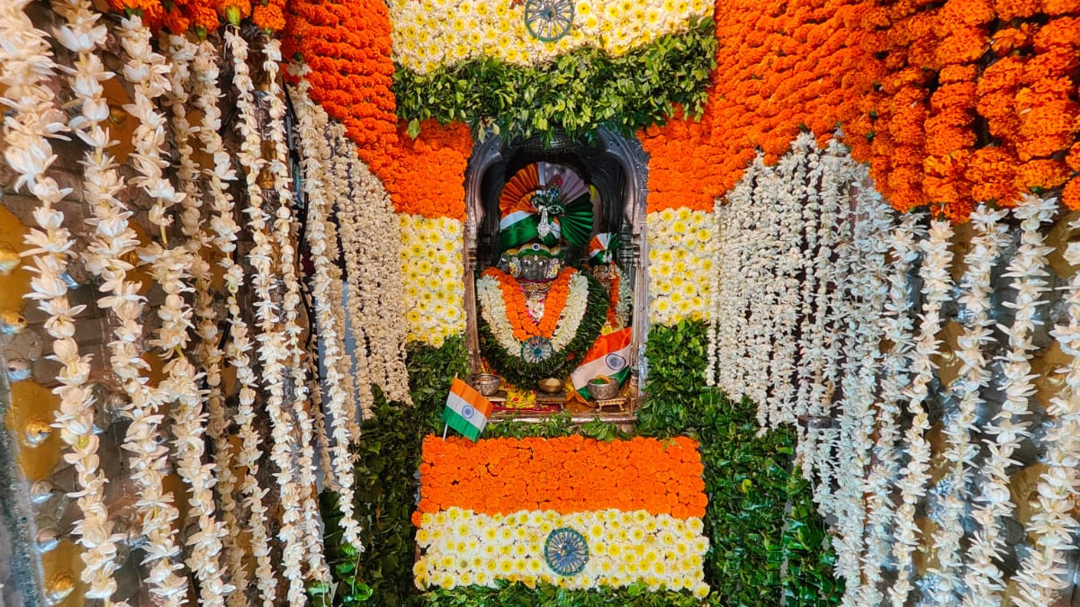 Jagatpita Brahma Temple decorated in tri colour