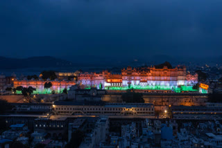 Udaipur city palace decorated with tricolours light