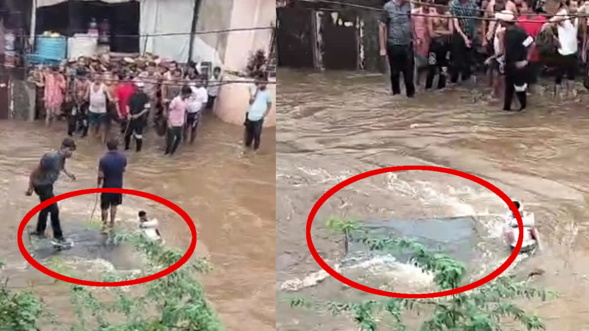 Police jeep overturned in a drain in Bundi