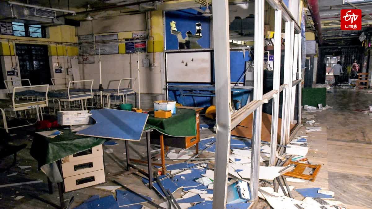 A room at RG Kar Hospital is seen ransacked after a mob vandalized portions of the hospital during a protest against the alleged rape and murder of a trainee doctor, in Kolkata