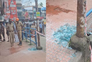 തൃശൂർ അപകടം  FOOTPATH ACCIDANT  കാൽനട യാത്രക്കാരന് അപകടം  ഗ്ലാസ് തലയിൽ വീണ് അപകടം