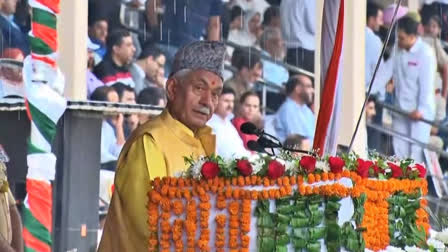 LG Manoj Sinha At Srinagar's Bakshi Stadium on Thursday.