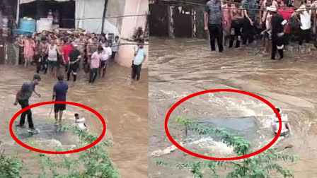 Police jeep overturned in a drain in Bundi