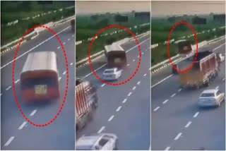 Bus fell from flyover in Ghaziabad  Passenger bus fell from flyover in Ghaziabad  Bus accident in Ghaziabad  Bus Falls From Flyover Viral Video  ಮೇಲ್ಸೇತುವೆಯಿಂದ ಬಿದ್ದ ಸರ್ಕಾರಿ ಬಸ್  ಮೇಲ್ಸೇತುವೆಯಿಂದ ಬಿದ್ದ ಸರ್ಕಾರಿ ಬಸ್  20 ಮಂದಿ ಗಾಯ  ಸರ್ಕಾರಿ ಬಸ್​ವೊಂದು ಮೇಲ್ಸೇತುವೆ  ದೆಹಲಿ ಮೀರತ್ ಎಕ್ಸ್‌ಪ್ರೆಸ್‌ವೇ  ಹವಾ ಹವಾಯಿ ರೆಸ್ಟೋರೆಂಟ್ ಬಳಿ ಬಸ್ ನಿಯಂತ್ರಣ  ಗಾಯಾಳುಗಳನ್ನು ಆಂಬ್ಯುಲೆನ್ಸ್ ಮೂಲಕ ಆಸ್ಪತ್ರೆಗೆ